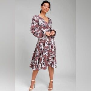 NWT Lulu's Lunette Dusty Purple Floral Midi Dress Size Small Coquette Romantic